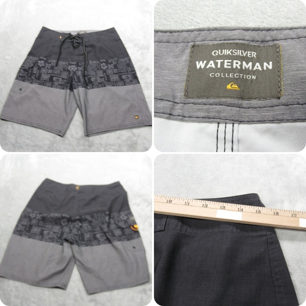 Quiksilver Waterman Shorts Mens 30 Gray Flora Drawstring Board Swim‎ Trunks